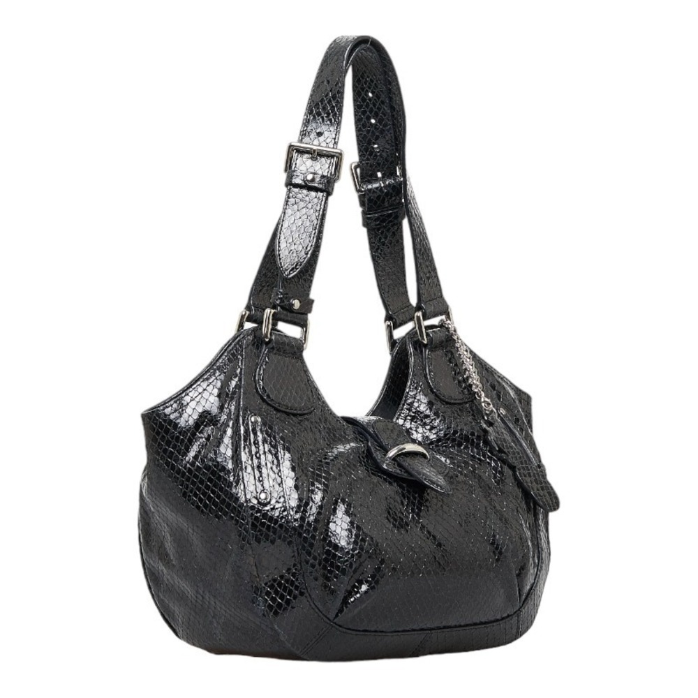 Celine Python Carriage Charm Handbag Shoulder Bag Black Patent Vernis Leather - Picture 2 of 9